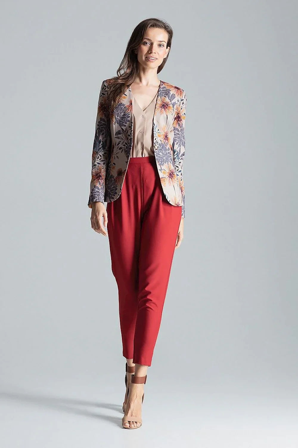 Women's Blazer - One-Button Floral Modal - Slim Fit Hip-Length - Grey – Blazer | GUOCALI – view 2