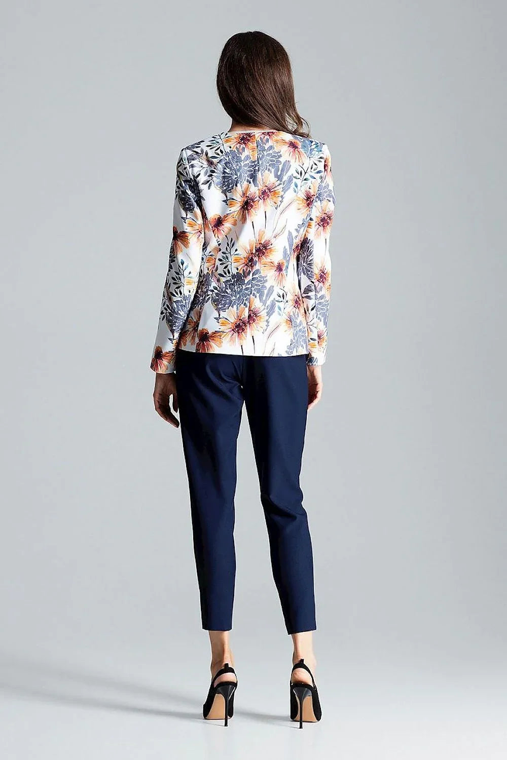 Women's Blazer - One-Button Floral Modal - Slim Fit Hip-Length - Light Grey – Blazer | GUOCALI – view 3