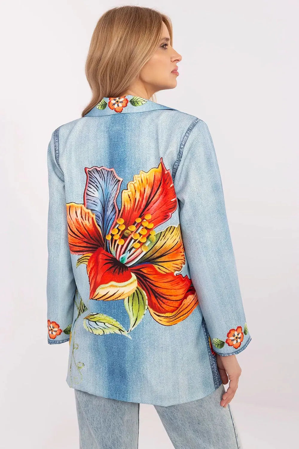Women's Blazer - One-Button Floral - Regular Fit Hip-Length - Blue – Blazer | GUOCALI – view 3
