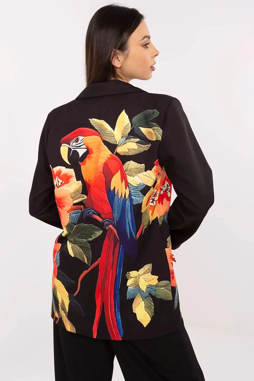 Women's Blazer - One-Button Floral - Regular Fit Thigh-Length - Black – Blazer | GUOCALI – view 3