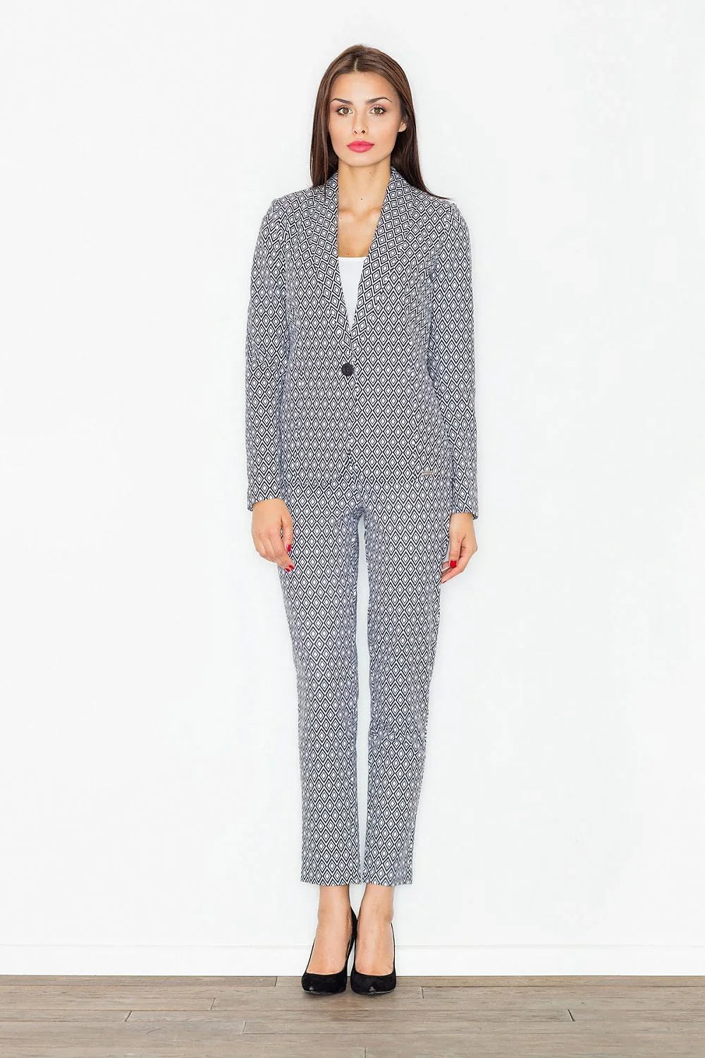 Women's Blazer - One-Button Geometric Modal - Regular Fit Hip-Length - Grey | Figl – Blazer | GUOCALI – view 2