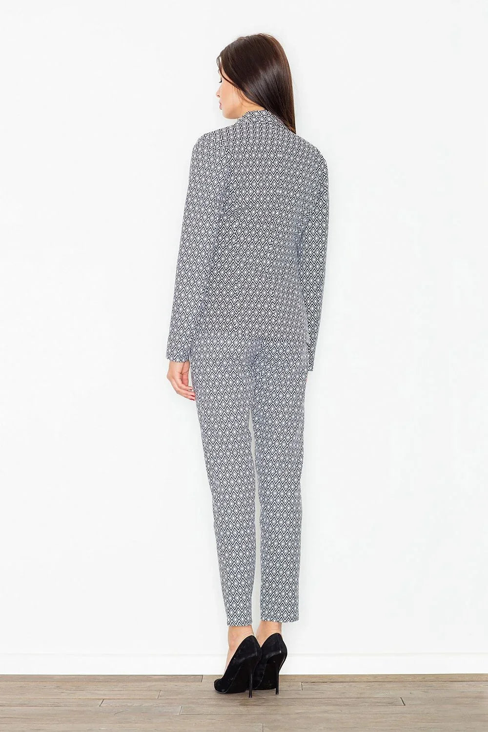 Women's Blazer - One-Button Geometric Modal - Regular Fit Hip-Length - Grey | Figl – Blazer | GUOCALI – view 3