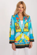 Women's Blazer - One-Button Geometric - Regular Fit Thigh-Length - Blue – Blazer | GUOCALI