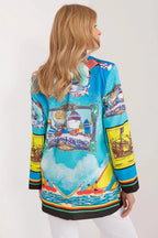 Women's Blazer - One-Button Geometric - Regular Fit Thigh-Length - Blue – Blazer | GUOCALI – view 3