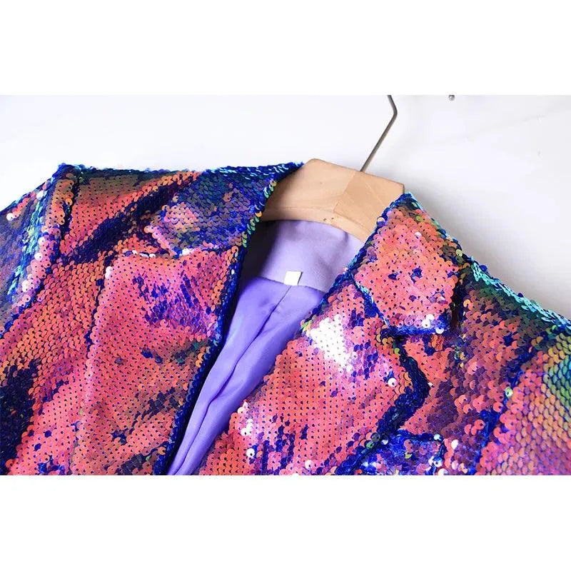 Women's Blazer - One-Button Sequin Cotton - Regular Fit Hip-Length - Dark Purple – Blazer | GUOCALI – view 4