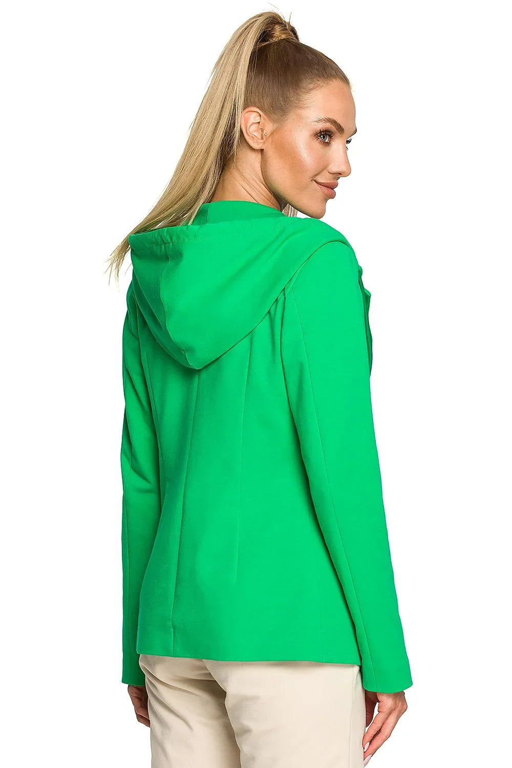 Women's Blazer - One-Button Solid Cotton - Regular Fit Hip-Length - Green – Blazer | GUOCALI – view 3