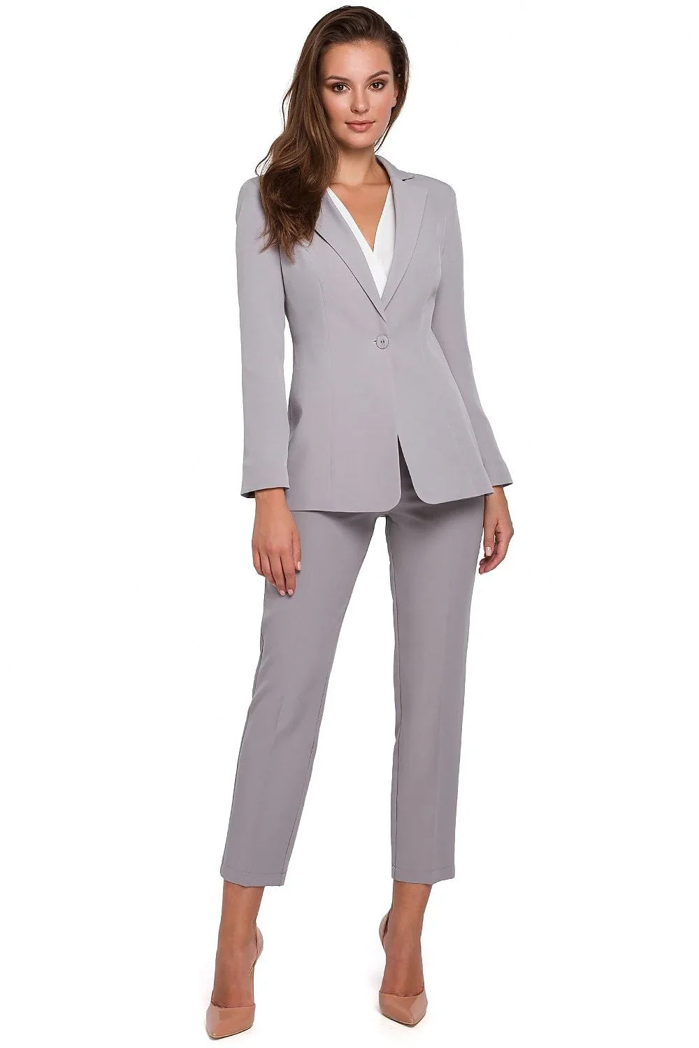 Women's Blazer - One-Button Solid Lace - Slim Fit Hip-Length - Gray – Suit Jacket | GUOCALI – view 2