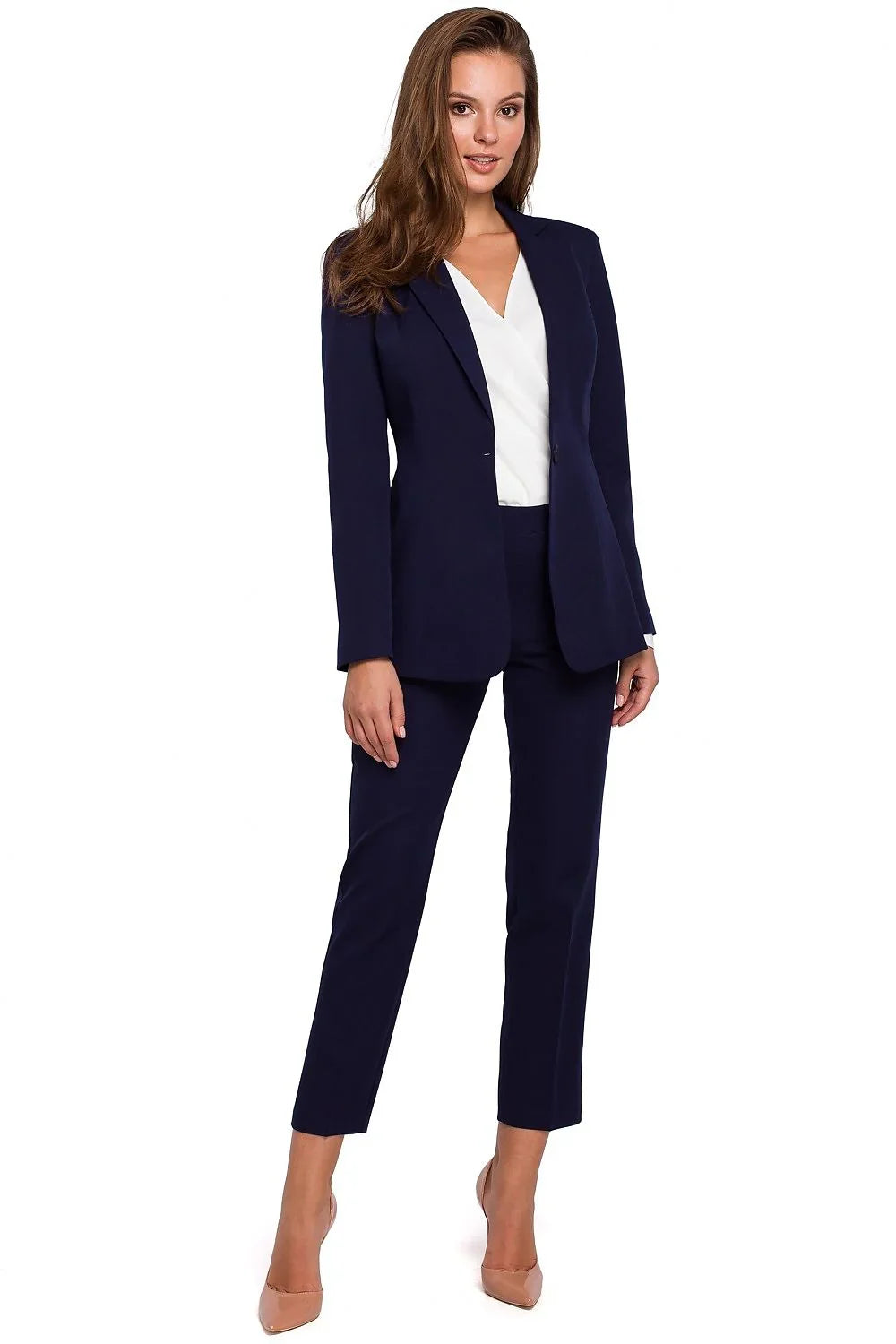 Women's Blazer - One-Button Solid Lace - Slim Fit Hip-Length - Navy – Suit Jacket | GUOCALI – view 2