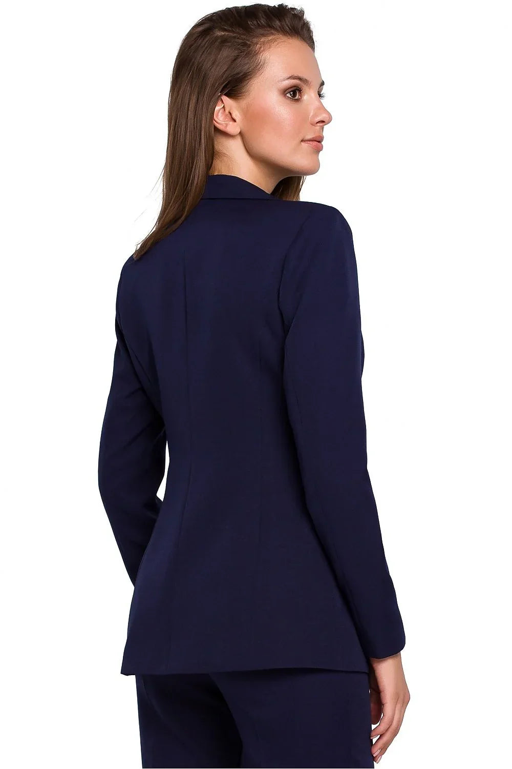 Women's Blazer - One-Button Solid Lace - Slim Fit Hip-Length - Navy – Suit Jacket | GUOCALI – view 3