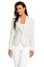 Women's Blazer - One-Button Solid Linen-Cotton - Regular Fit Cropped - Beige – Blazer | GUOCALI