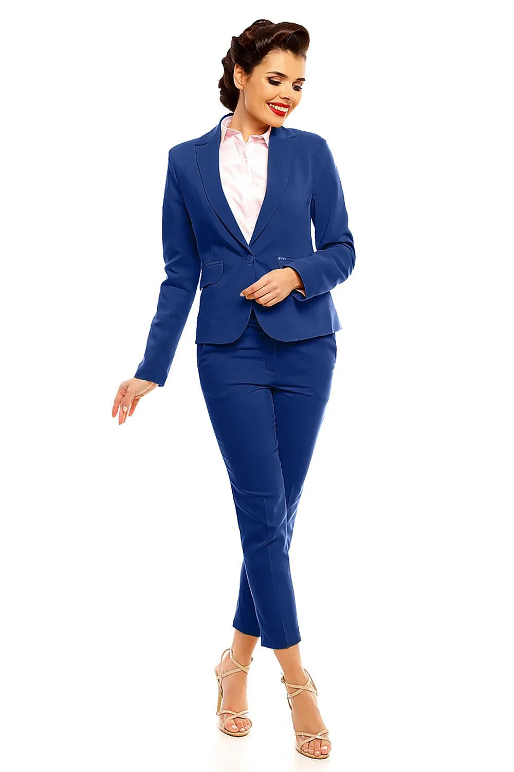 Women's Blazer - One-Button Solid Linen-Cotton - Regular Fit Cropped - Navy – Suit Jacket | GUOCALI
