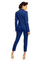 Women's Blazer - One-Button Solid Linen-Cotton - Regular Fit Cropped - Navy – Suit Jacket | GUOCALI – view 3