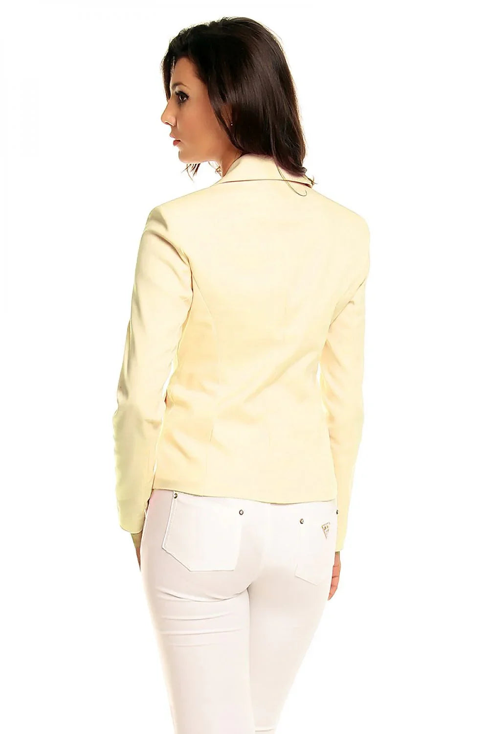 Women's Blazer - One-Button Solid Linen-Cotton - Slim Fit Cropped - Yellow – Blazer | GUOCALI – view 2
