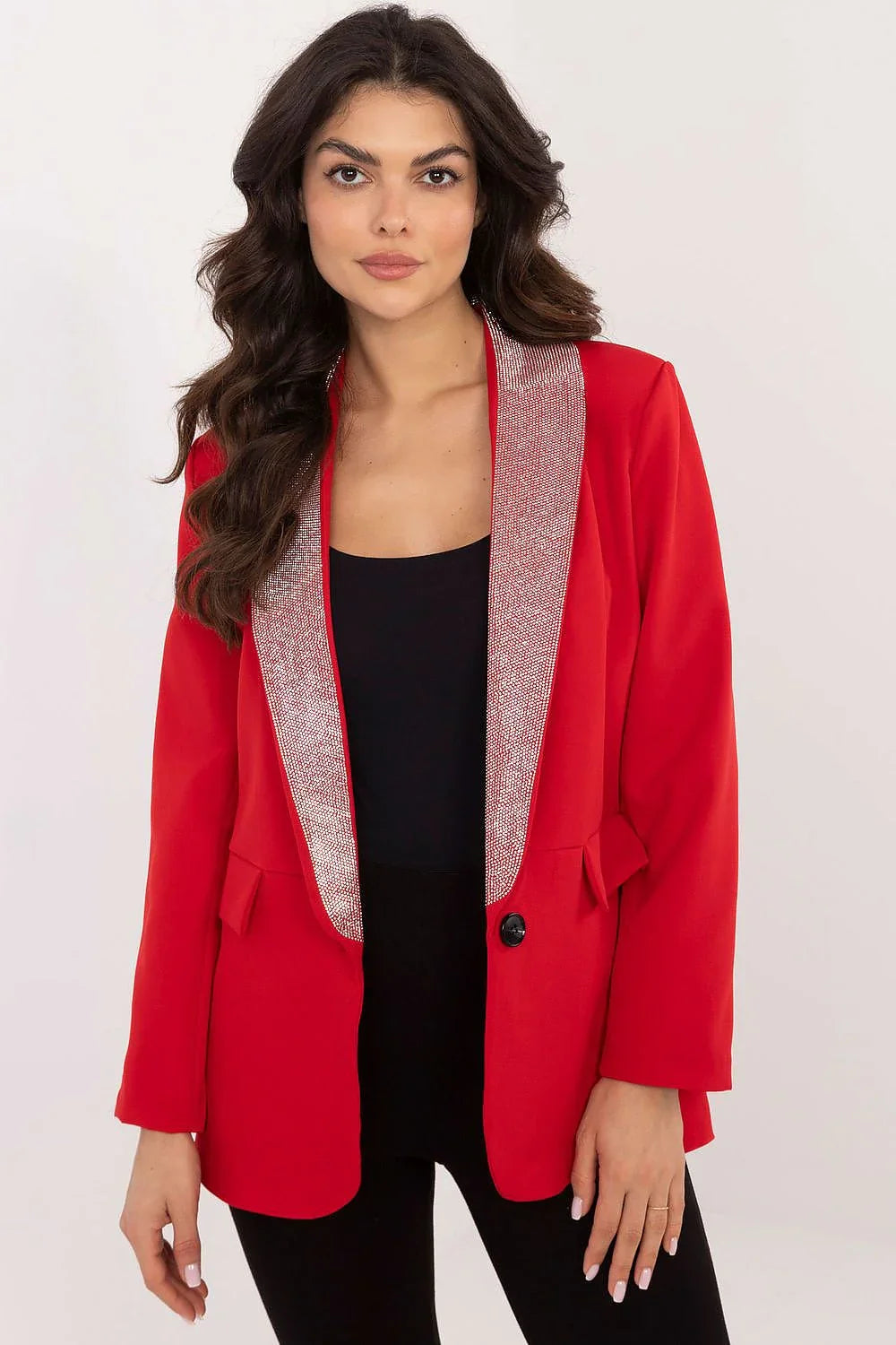 Women's Blazer - One-Button Solid Satin - Regular Fit Hip-Length - Red | Italy Moda – Blazer | GUOCALI