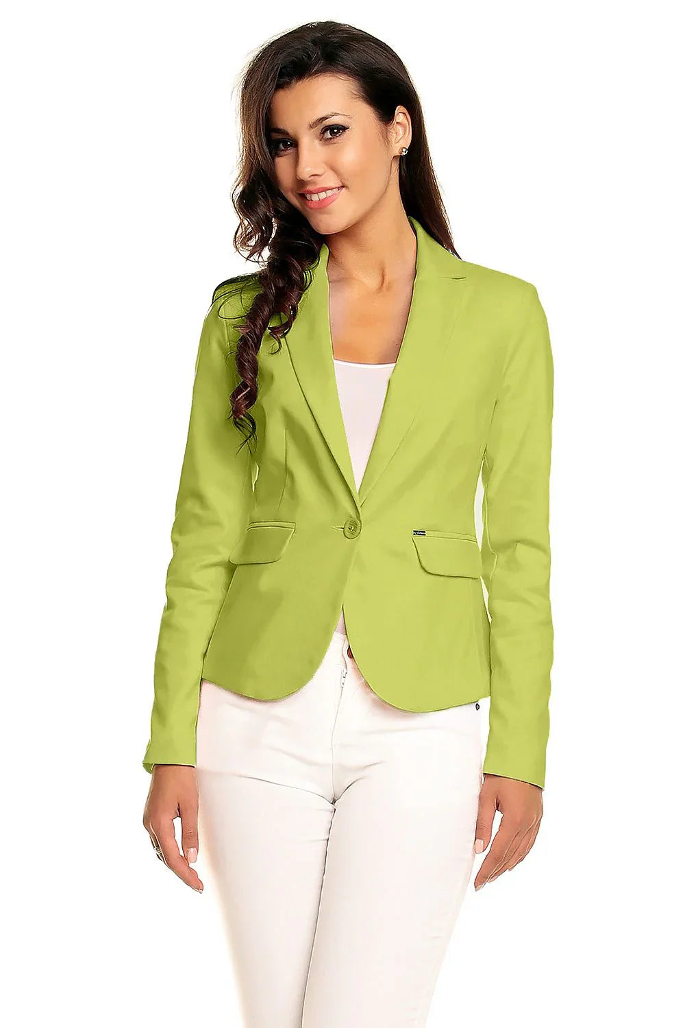 Women's Blazer - One-Button Solid Stretch Cotton - Slim Fit Cropped - Green – Blazer | GUOCALI