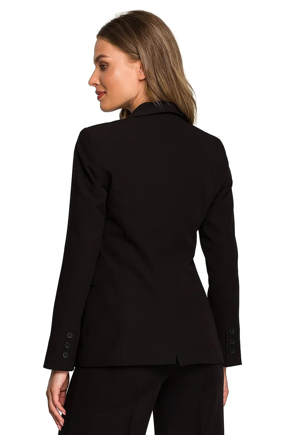 Women's Blazer - One-Button Solid Stretch Linen - Regular Fit Hip-Length - Black – Blazer | GUOCALI – view 3
