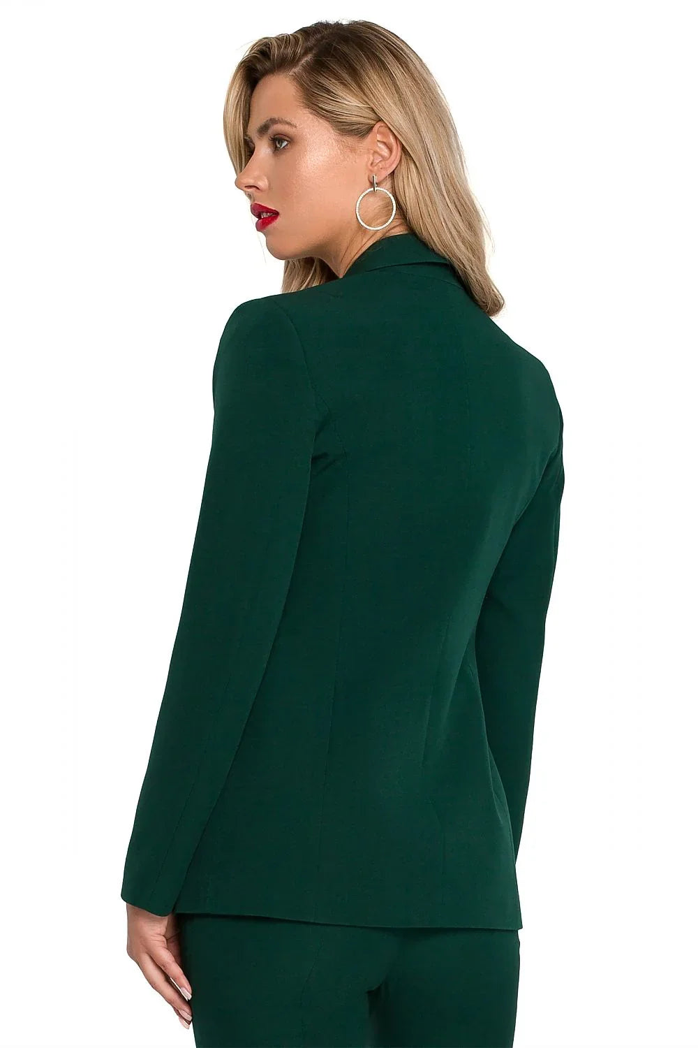Women's Blazer - One-Button Solid Stretch Linen - Regular Fit Hip-Length - Green | Makover – Blazer | GUOCALI – view 3