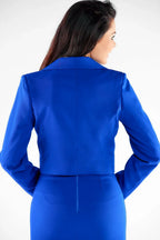 Women's Blazer - One-Button Solid Stretch Linen - Slim Fit Cropped - Blue – Blazer | GUOCALI – view 3