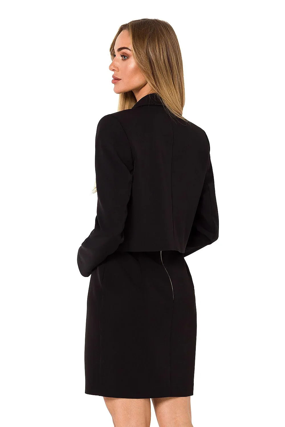 Women's Blazer - One-Button Solid Stretch Modal - Slim Fit Cropped - Black | Moe – Suit Jacket | GUOCALI – view 3