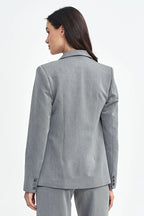 Women's Blazer - One-Button Solid Stretch Satin - Slim Fit Hip-Length - Gray – Suit Jacket | GUOCALI – view 3
