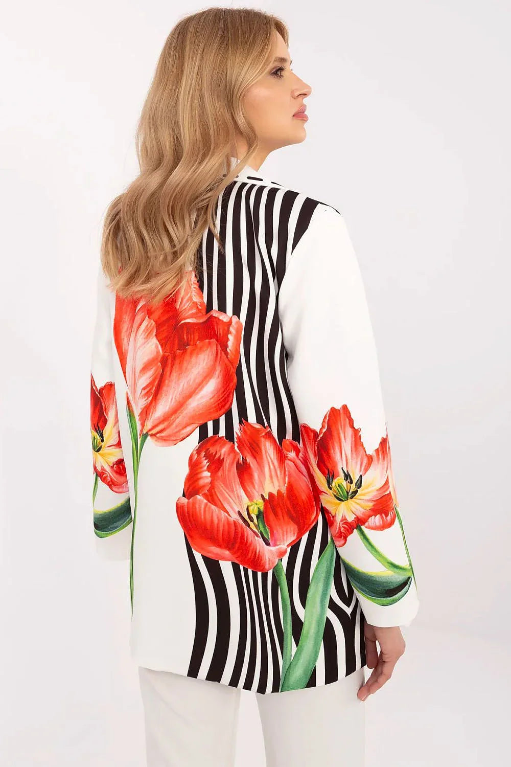 Women's Blazer - One-Button Striped - Regular Fit Hip-Length - Beige – Blazer | GUOCALI – view 3