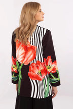 Women's Blazer - One-Button Striped - Regular Fit Hip-Length - Black – Blazer | GUOCALI – view 3