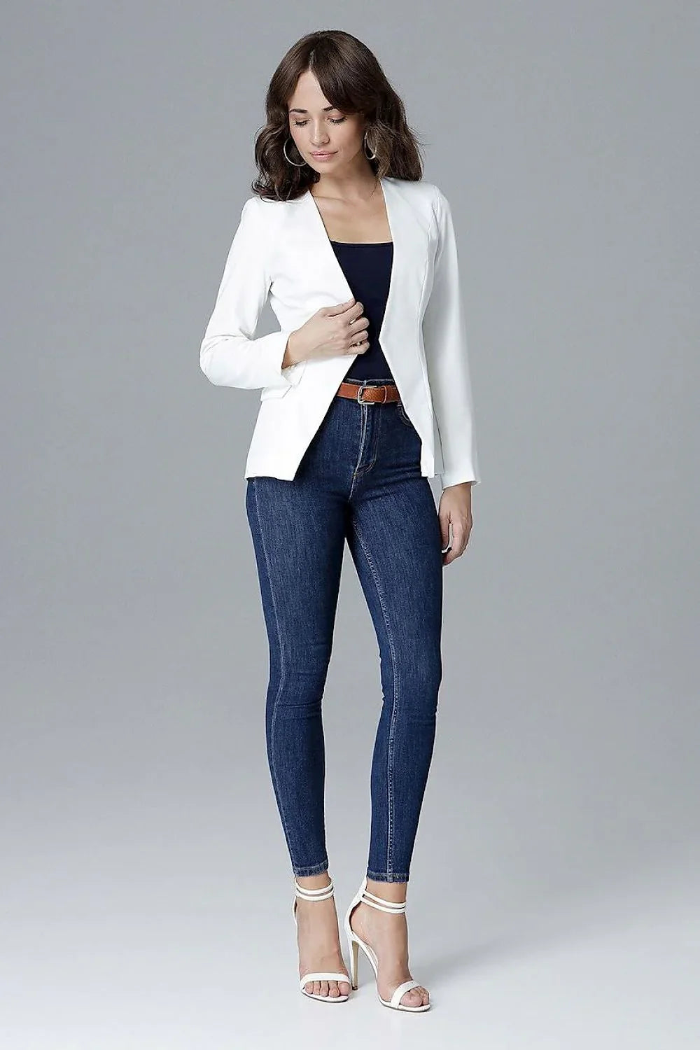 Women's Blazer - Open-Front Solid Lace - Slim Fit Hip-Length - Beige – Blazer | GUOCALI – view 2