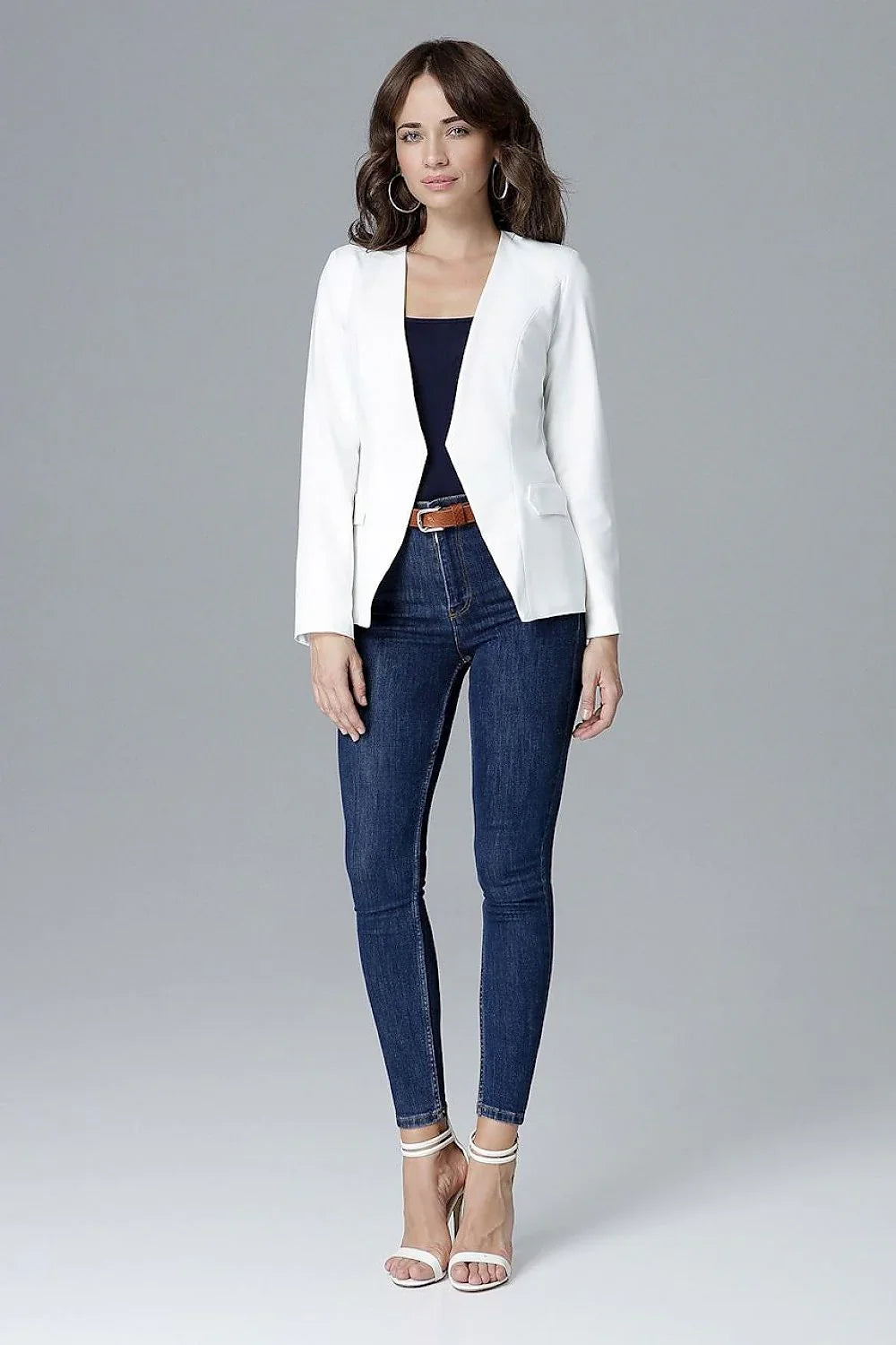Women's Blazer - Open-Front Solid Lace - Slim Fit Hip-Length - Beige – Blazer | GUOCALI – view 4