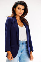 Women's Blazer - Open-Front Solid - Relaxed Fit Hip-Length - Navy – Blazer | GUOCALI – view 3