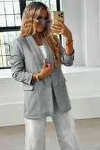 Women's Blazer - Single-Breasted Checkered - Regular Fit Hip-Length - Gray – Blazer | GUOCALI – view 2