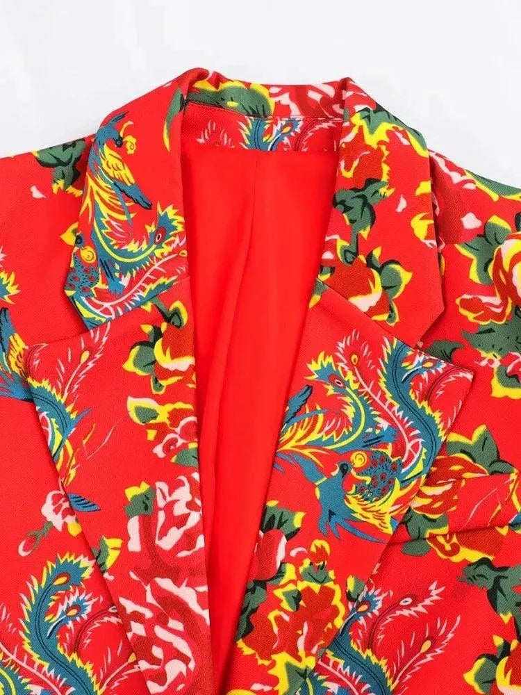 Women's Blazer - Single-Breasted Floral - Regular Fit Hip-Length - Red – Suit Jacket | GUOCALI – view 3