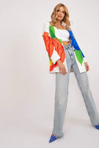 Women's Blazer - Single-Breasted Floral - Regular Fit Thigh-Length - White – Blazer | GUOCALI – view 2