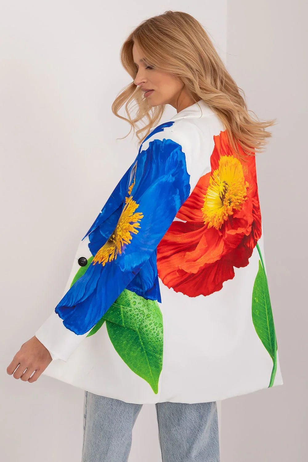 Women's Blazer - Single-Breasted Floral - Regular Fit Thigh-Length - White – Blazer | GUOCALI – view 3