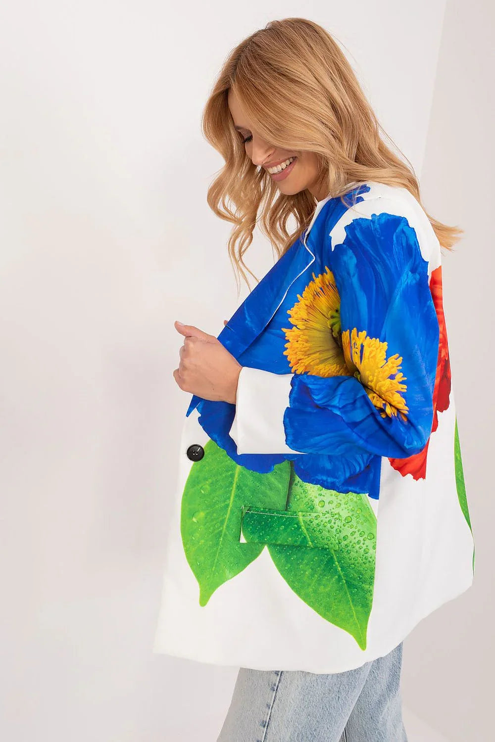 Women's Blazer - Single-Breasted Floral - Regular Fit Thigh-Length - White – Blazer | GUOCALI – view 4