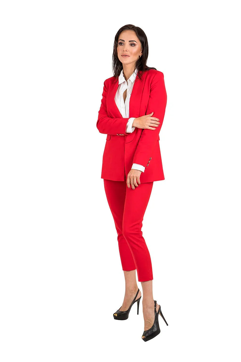 Women's Blazer - Single-Breasted Solid Cotton - Regular Fit Hip-Length - Red – Blazer | GUOCALI – view 2
