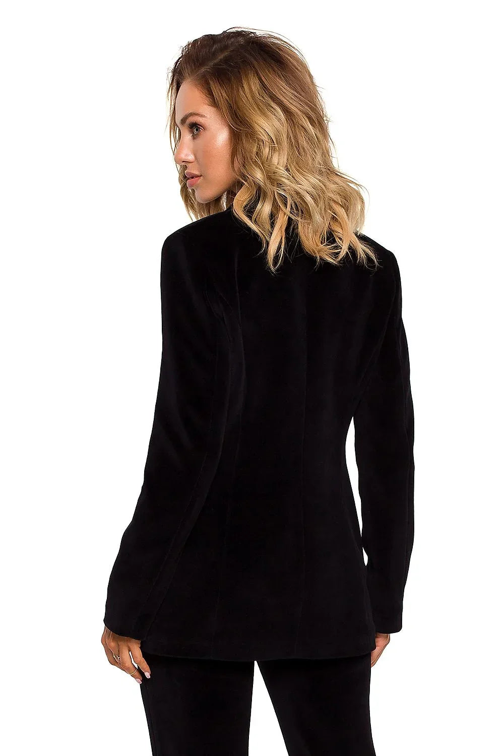 Women's Blazer - Single-Breasted Solid Cotton - Slim Fit Hip-Length - Black – Blazer | GUOCALI – view 3