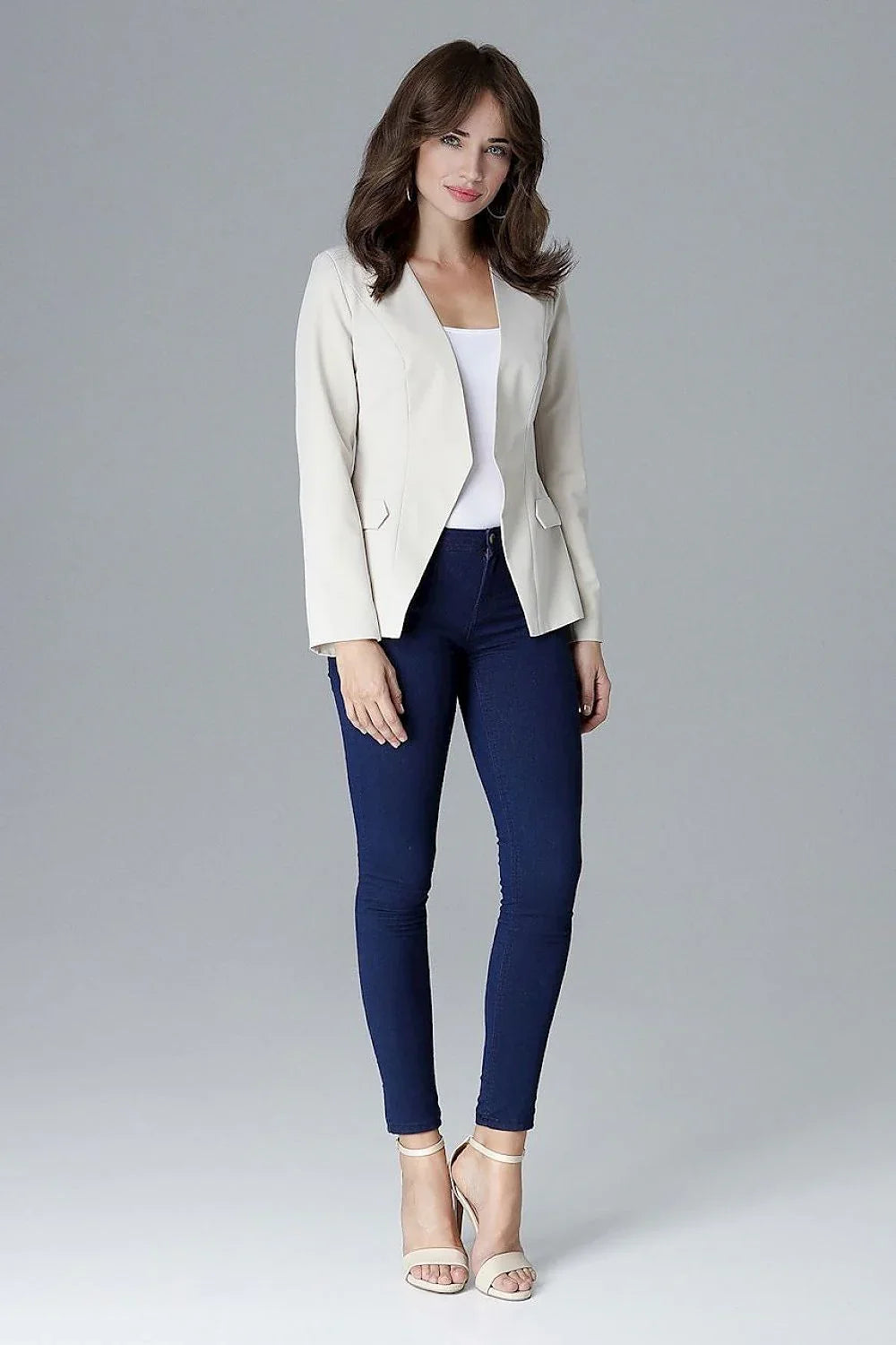 Women's Blazer - Single-Breasted Solid Lace - Slim Fit Hip-Length - Beige – Blazer | GUOCALI – view 2