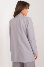 Women's Blazer - Single-Breasted Solid Satin - Regular Fit Hip-Length - Grey – Blazer | GUOCALI – view 3