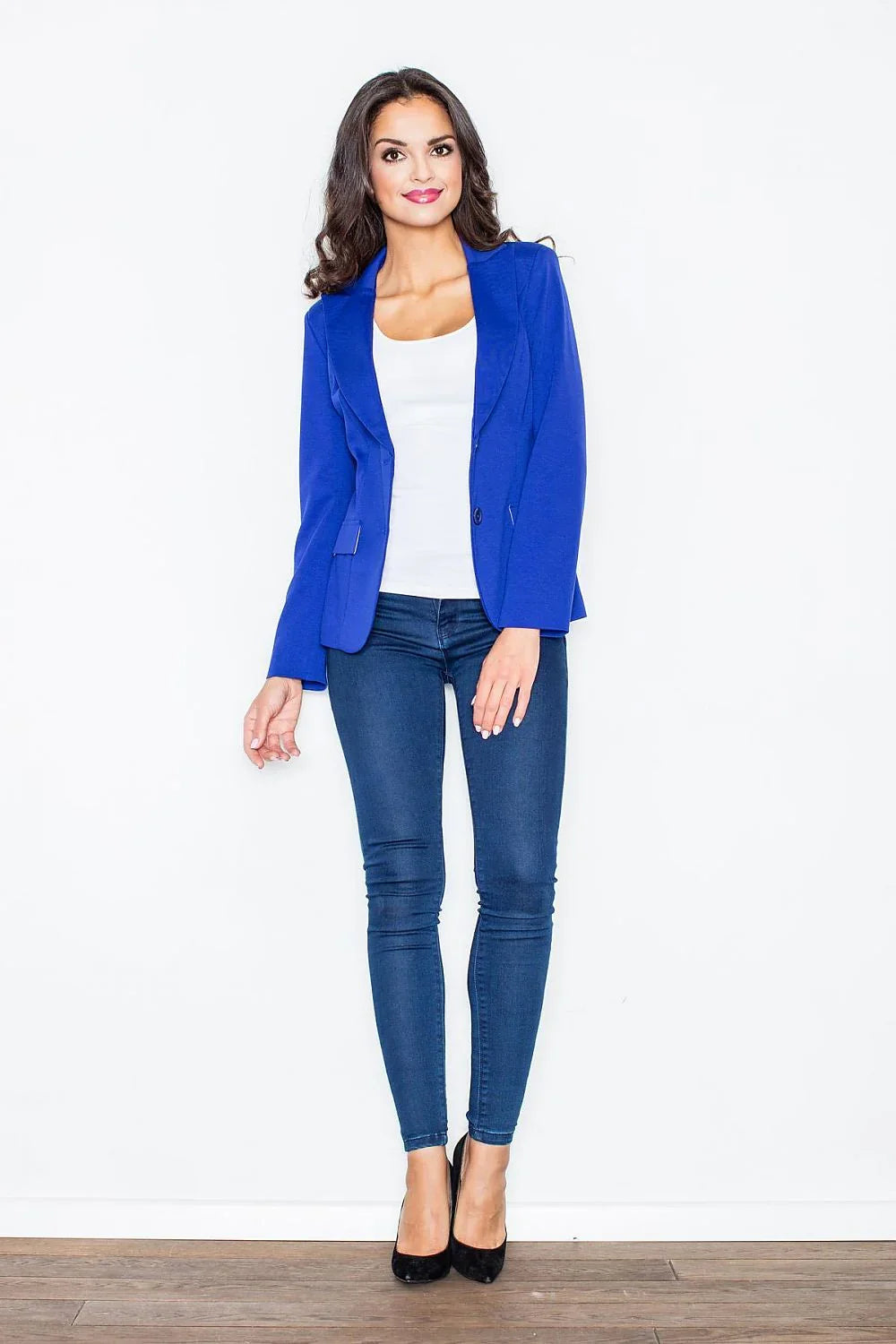 Women's Blazer - Single-Breasted Solid - Slim Fit Cropped - Blue – Blazer | GUOCALI – view 2