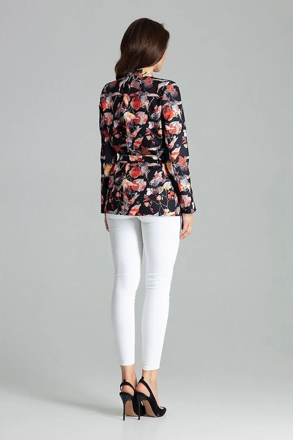 Women's Blazer - Tie-Waist Wrap Floral Lace - Slim Fit Hip-Length - Black – Blazer | GUOCALI – view 3