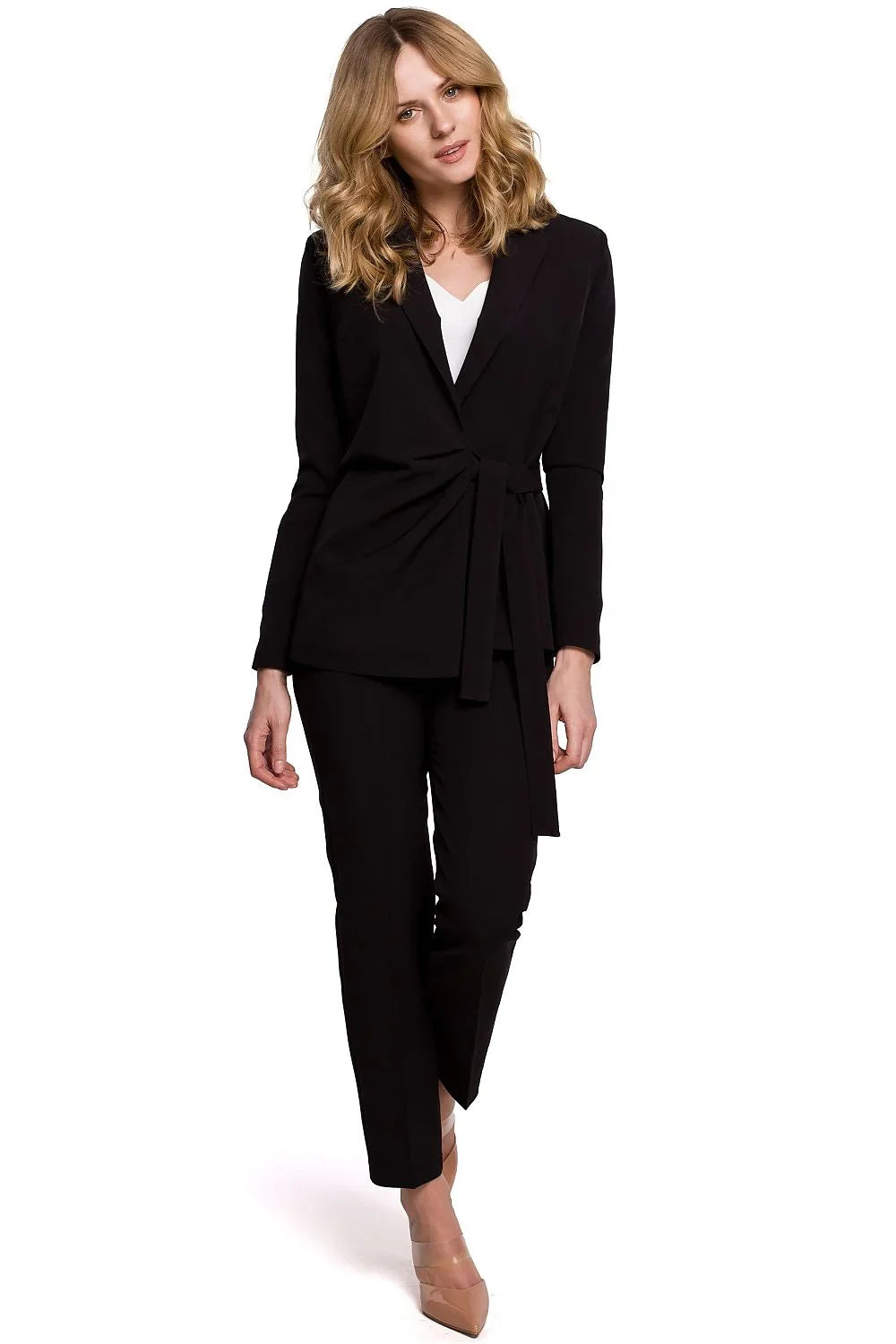 Women's Blazer - Tie-Waist Wrap Solid Lace - Slim Fit Hip-Length - Black – Suit Jacket | GUOCALI – view 2