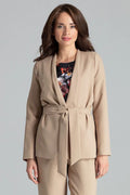 Women's Blazer - Tie-Waist Wrap Solid - Regular Fit Hip-Length - Beige – Suit Jacket | GUOCALI