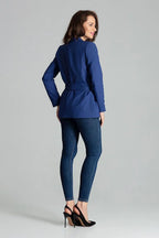 Women's Blazer - Tie-Waist Wrap Solid - Regular Fit Hip-Length - Blue – Suit Jacket | GUOCALI – view 3