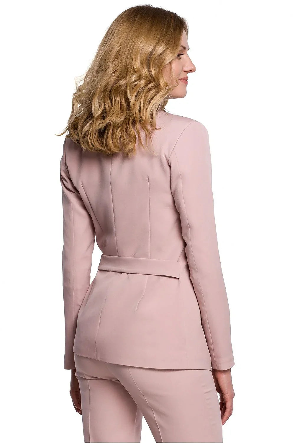 Women's Blazer - Tie-Waist Wrap Solid - Slim Fit Hip-Length - Pink – Suit Jacket | GUOCALI – view 3
