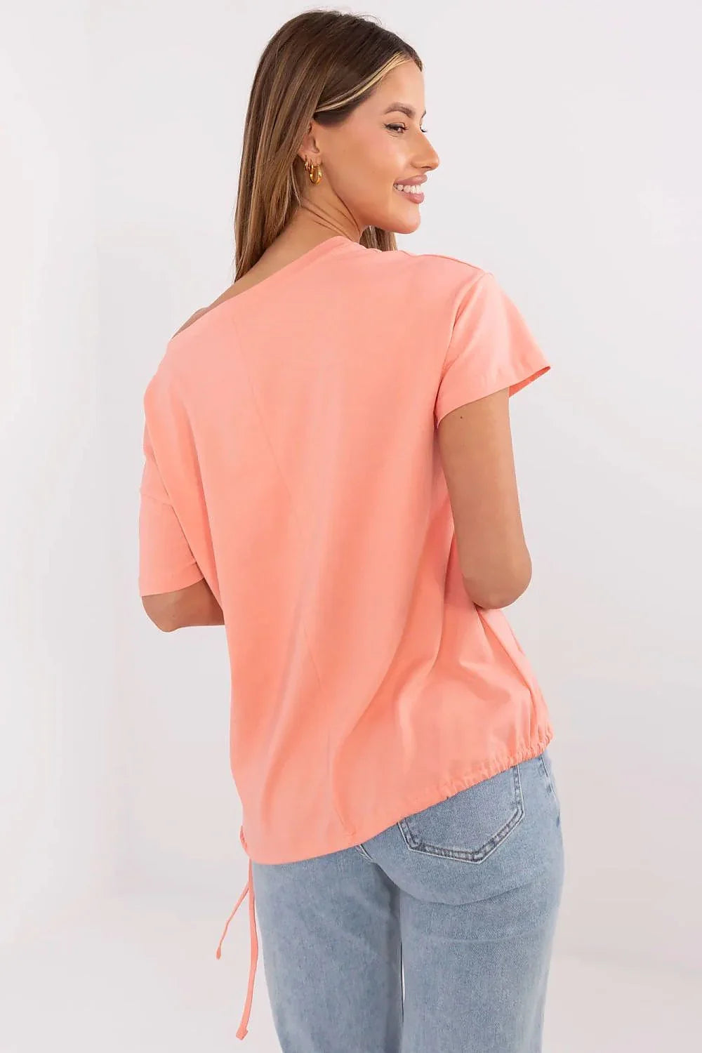 Women's Boat-Neck Stretch T-Shirt – Pink – T-Shirt | GUOCALI – view 3