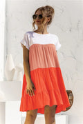 Women's Color Block Loose Short Sleeve Baby Shirt Dress-Padded Bra-GUOCALI
