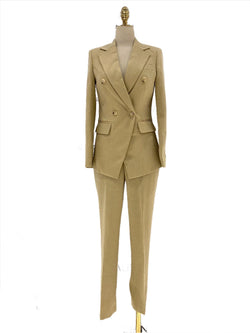 Women's Double-Breasted Notch Lapel Pantsuit – Khaki – Pant Suit | GUOCALI – view 2