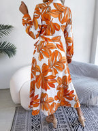 Women's Floral Print Lapel Tie Shirt Dress-Padded Bra-GUOCALI