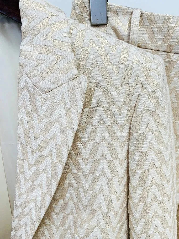 Women's Geometric Single-Breasted Pantsuit – Beige – Pant Suit | GUOCALI – view 3