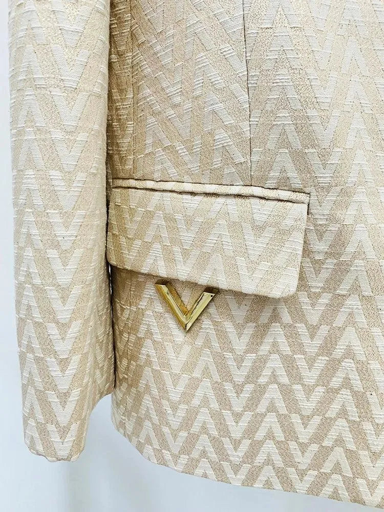 Women's Geometric Single-Breasted Pantsuit – Beige – Pant Suit | GUOCALI – view 4
